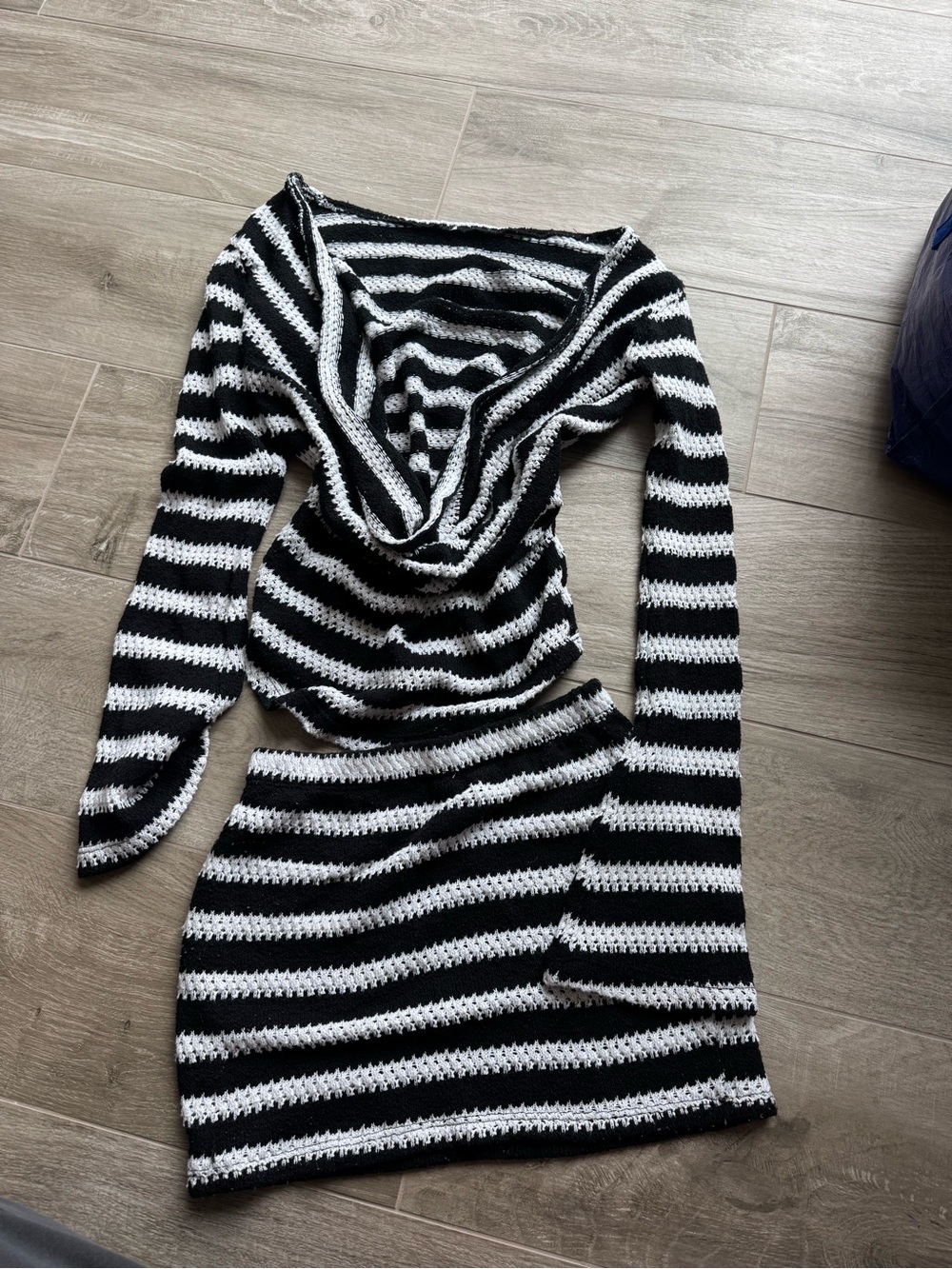 PrettyLittleThing Black & White Striped Cowl Neck Sweater Dress